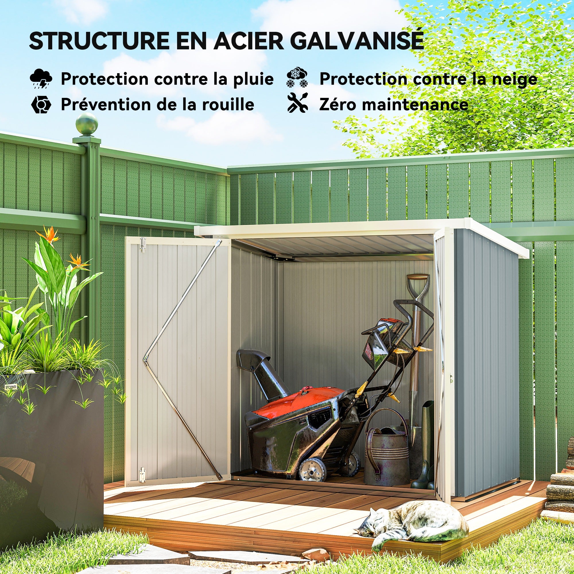 Abri de Jardin en Acier Galvanisé avec Serrure - 1,47 m x 0,86 m x 1,34 m