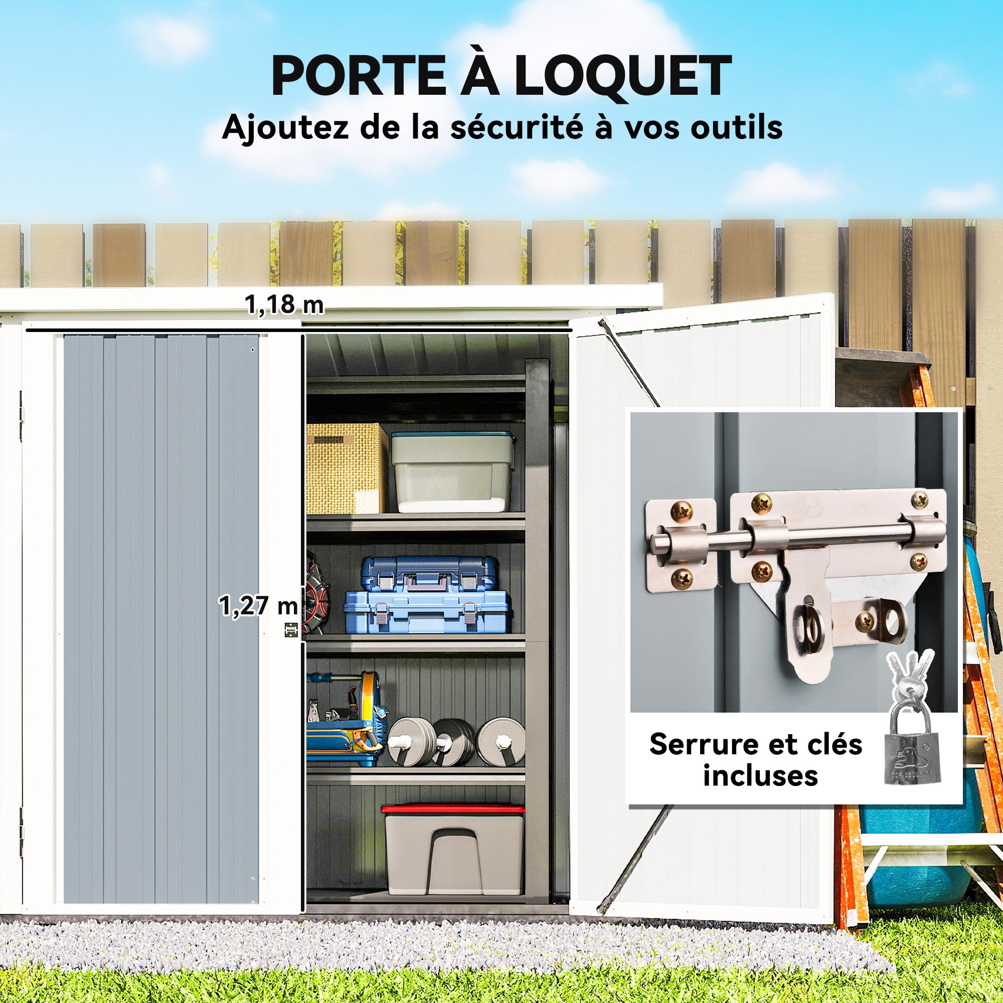 Abri de Jardin en Acier Galvanisé avec Serrure - 1,47 m x 0,86 m x 1,34 m