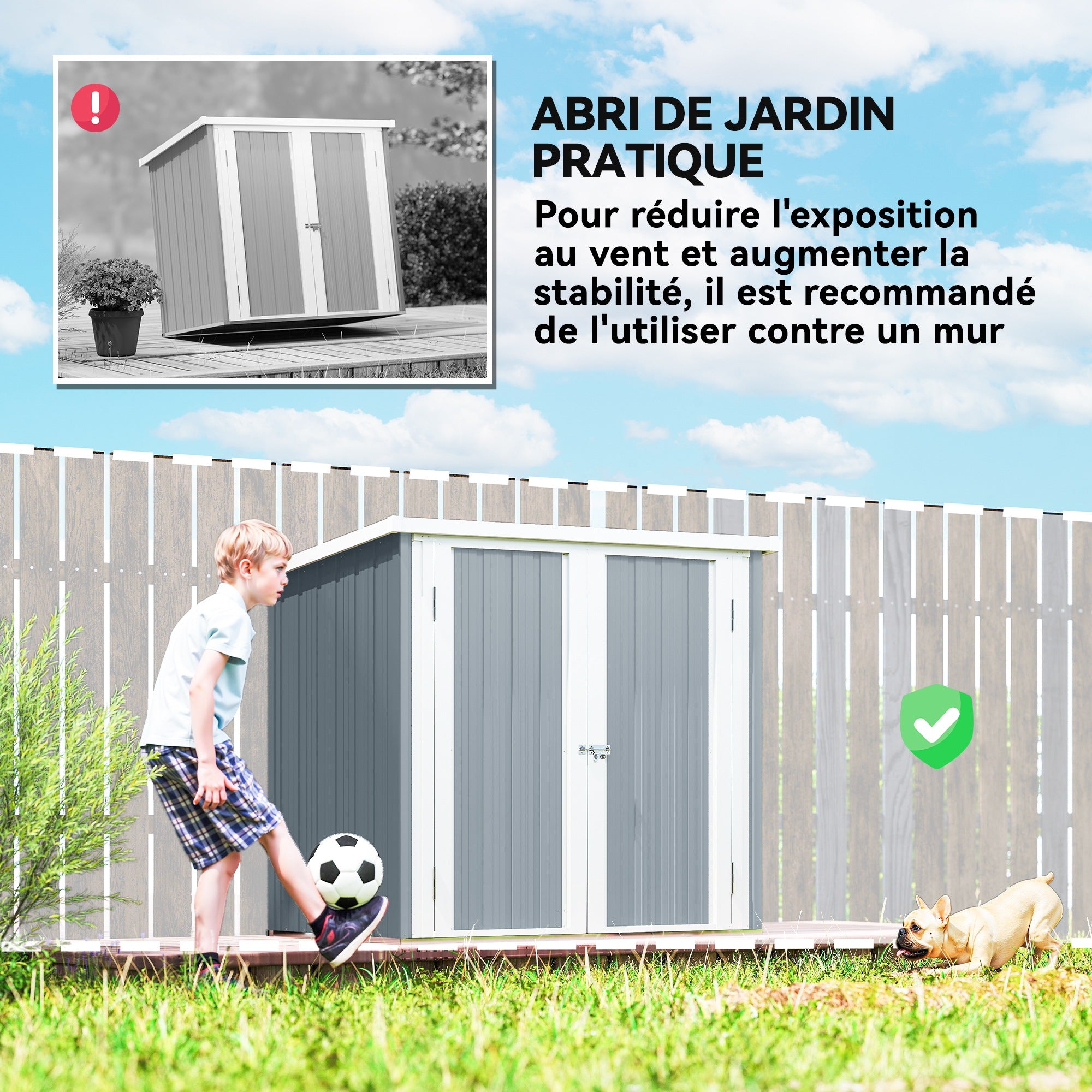Abri de Jardin en Acier Galvanisé avec Serrure - 1,47 m x 0,86 m x 1,34 m