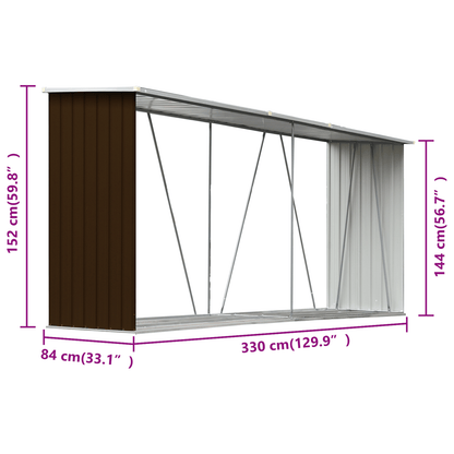 Abri à Bûches XXL en Acier Galvanisé - 3,30m x 0,84m x 1,52m