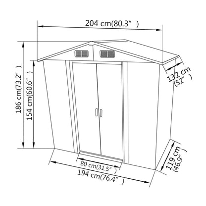 Abri de Jardin en Acier Galvanisé - 2,04m x 1,32m x 1,86m