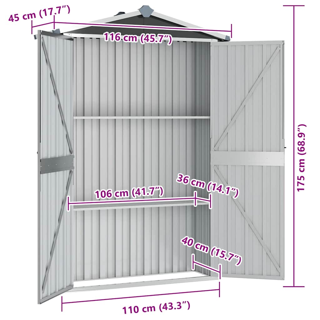 Armoire de Jardin Murale en Acier - 1,16m x 0,45m x 1,75m