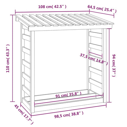Abri à Bûches en Bois Massif - 1.08m x 0.65m x 1.10m/0.78m