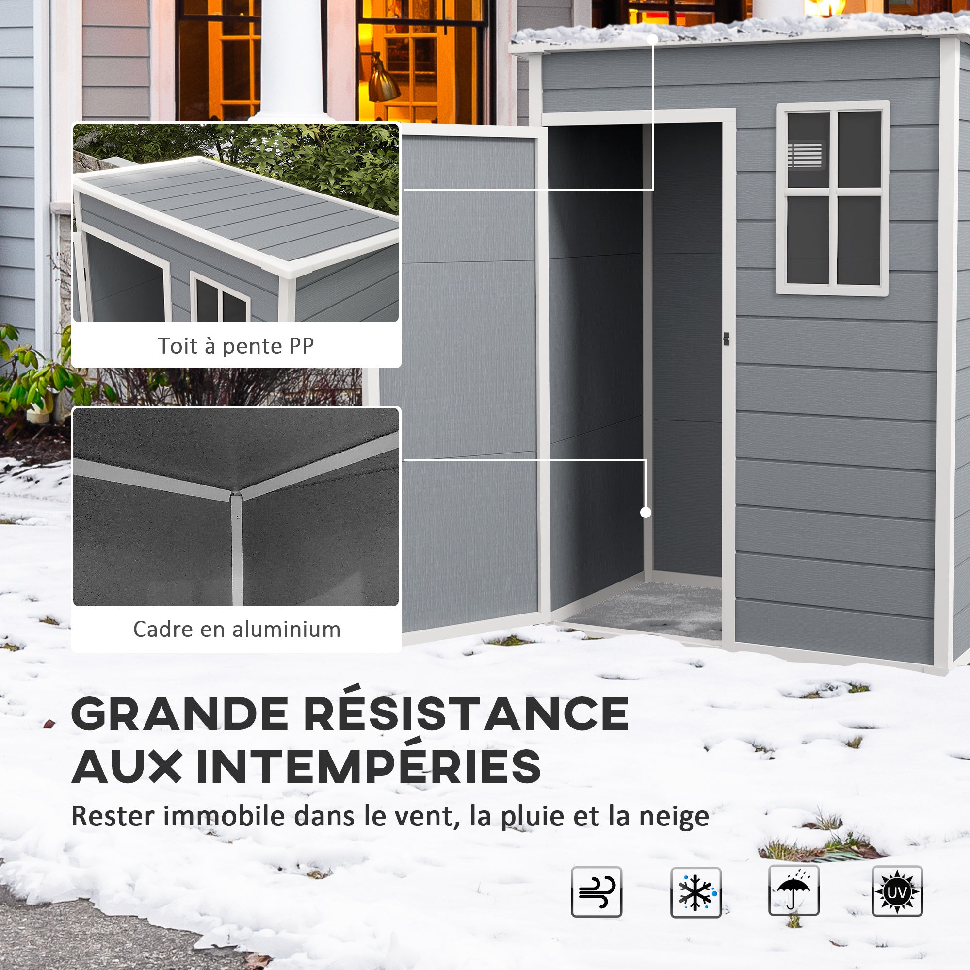 Abri de Jardin en Aluminium et PP avec Fenêtre 1.51m x 0.92m x 1.93m