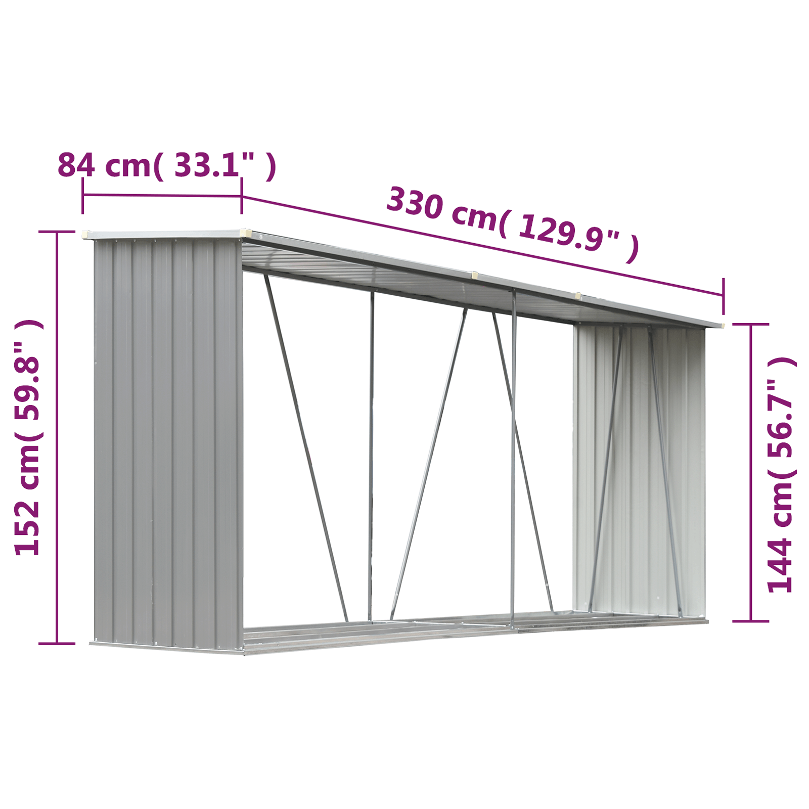 Abri à Bûches XXL en Acier Galvanisé - 3,30m x 0,84m x 1,52m