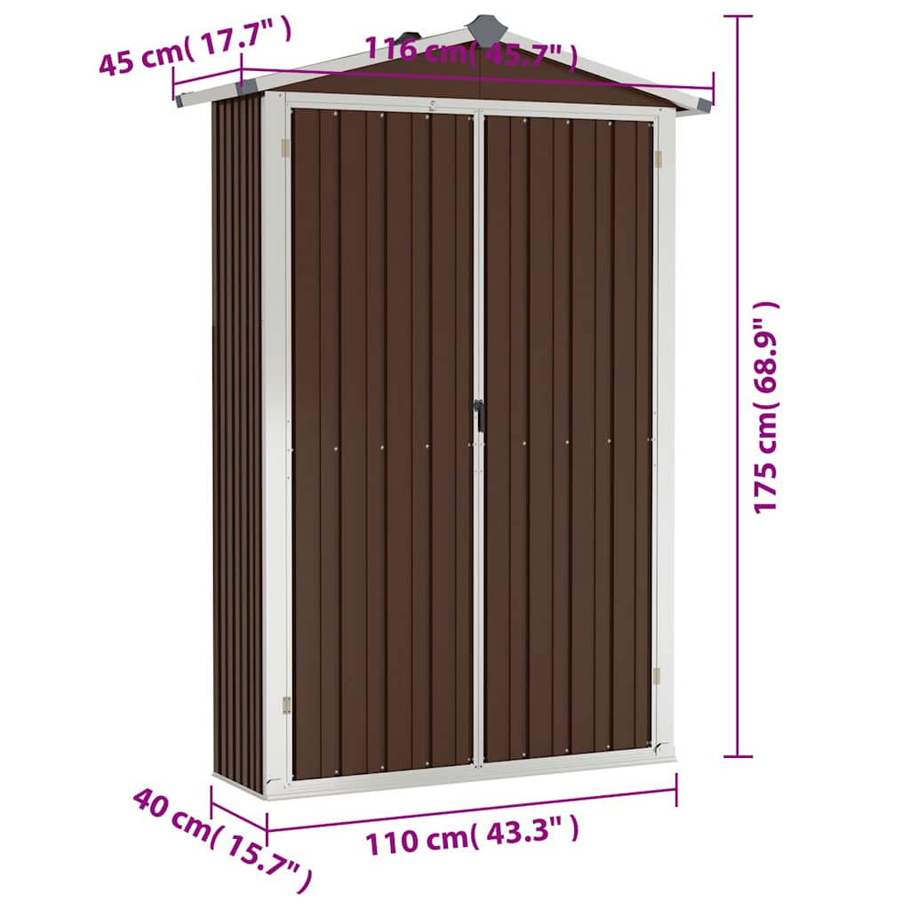 Armoire de Jardin Murale en Acier - 1,16m x 0,45m x 1,75m