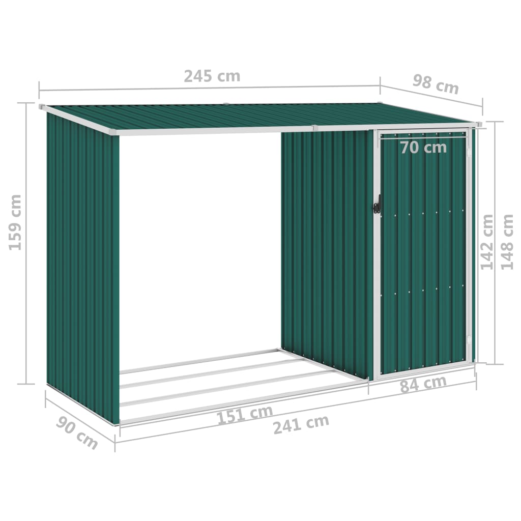 Abri de Jardin 2-en-1 avec Bûcher en Acier Galvanisé - 2,45m x 0,98m x 1,59m