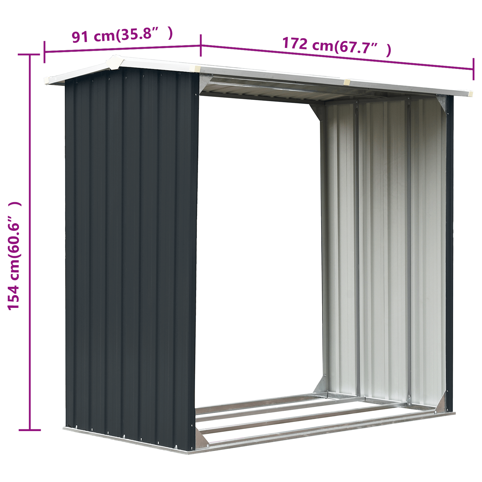 Abri à Bûches en Acier Galvanisé - 1,72m x 0,91m x 1,54m