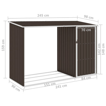 Abri de Jardin 2-en-1 avec Bûcher en Acier Galvanisé - 2,45m x 0,98m x 1,59m