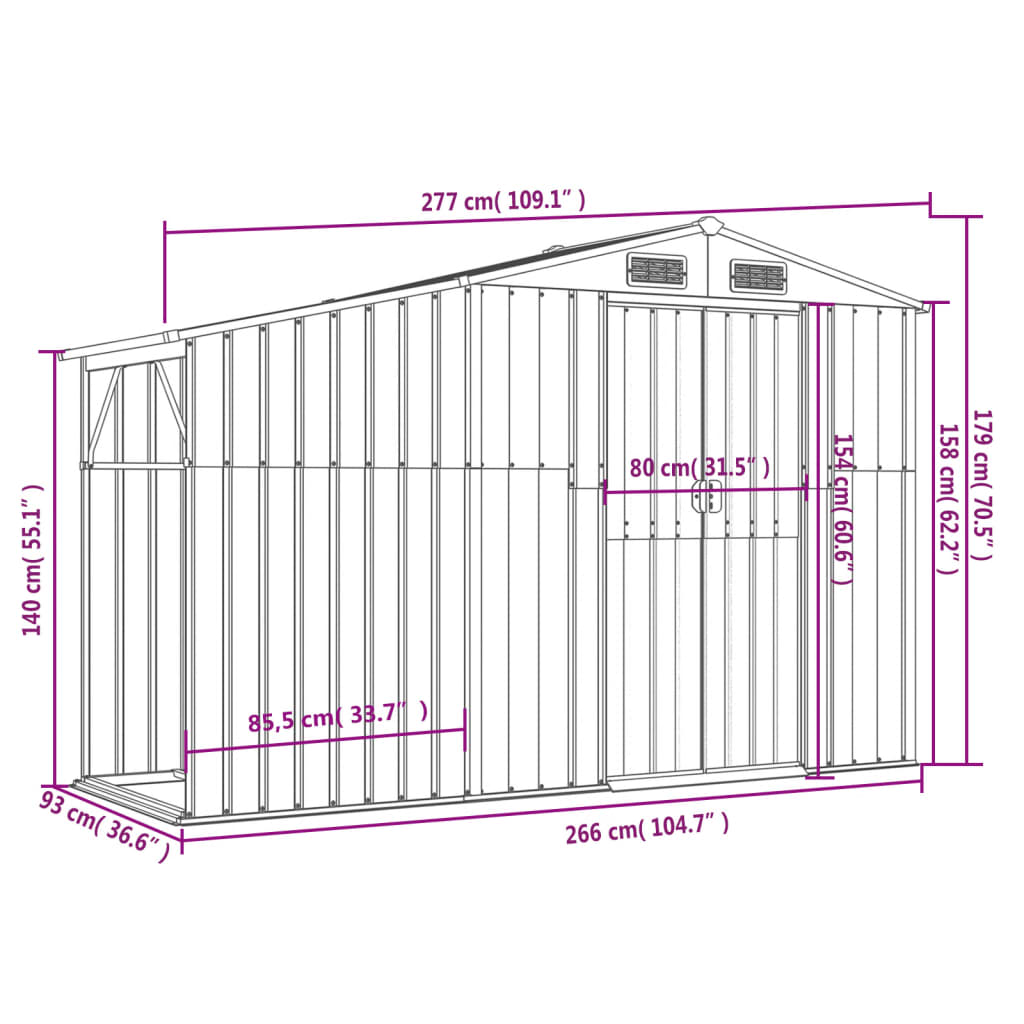 Abri de Jardin 2-en-1 avec Bûcher en Acier Galvanisé