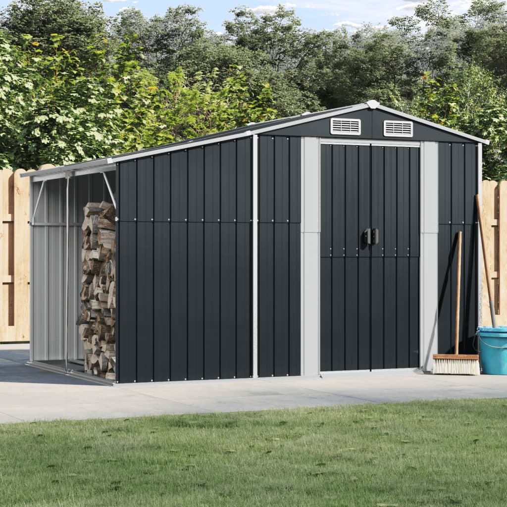 Abri de Jardin 2-en-1 avec Bûcher en Acier Galvanisé