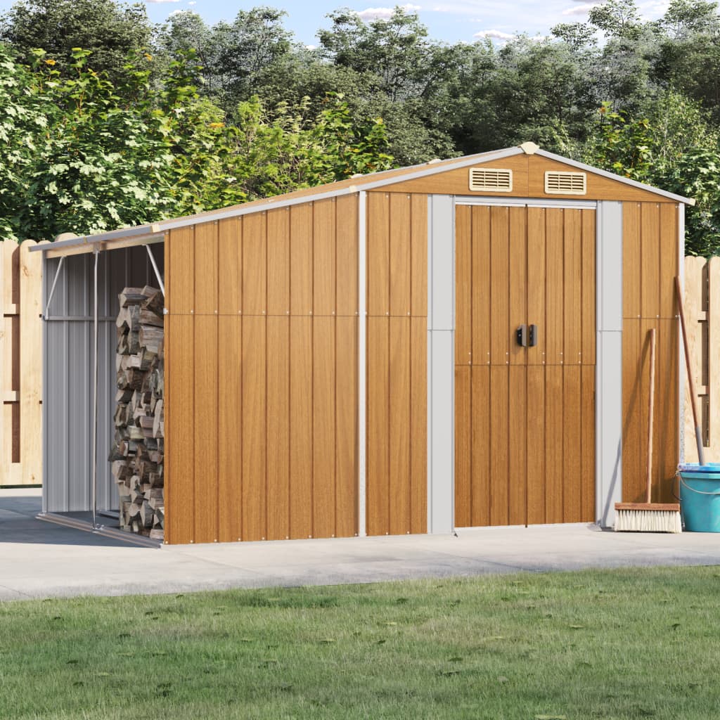 Abri de Jardin 2-en-1 avec Bûcher en Acier Galvanisé