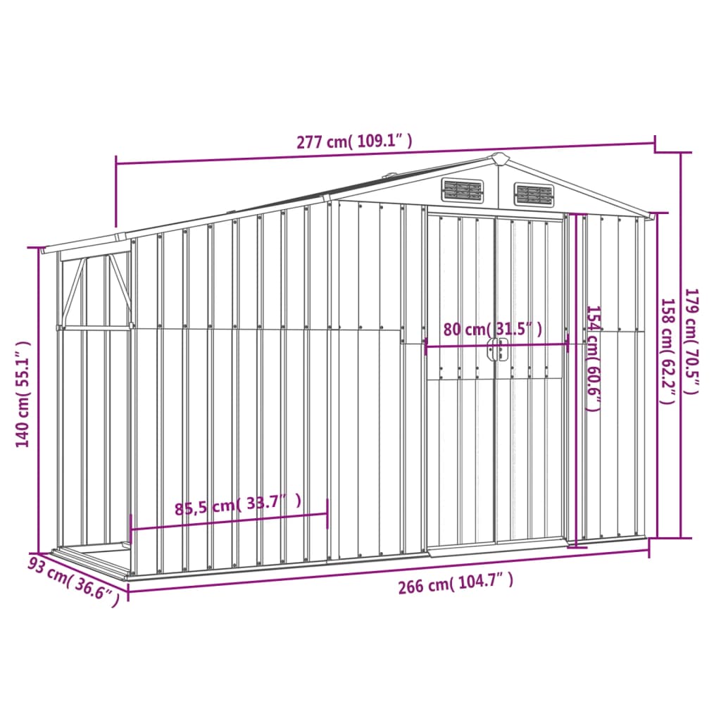 Abri de Jardin 2-en-1 avec Bûcher en Acier Galvanisé