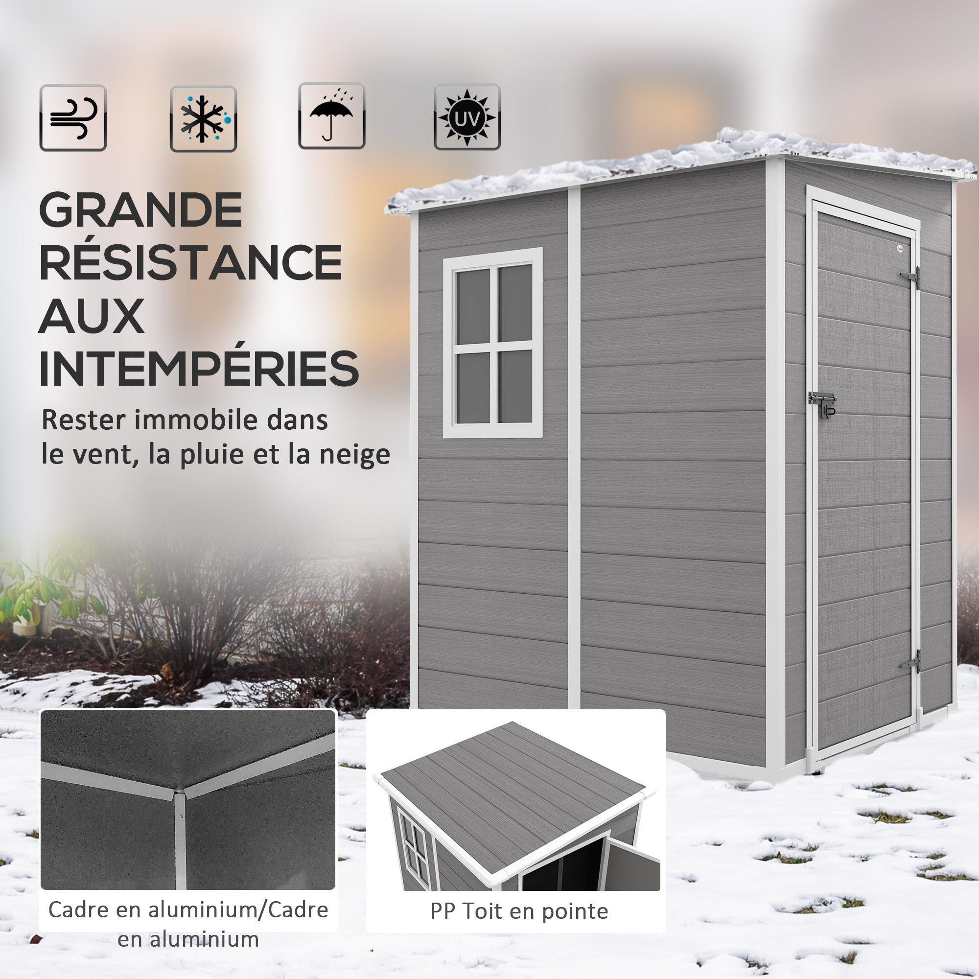 Abri de Jardin Compact en Résine Gris - 1,22m x 1,49m x 1,92m