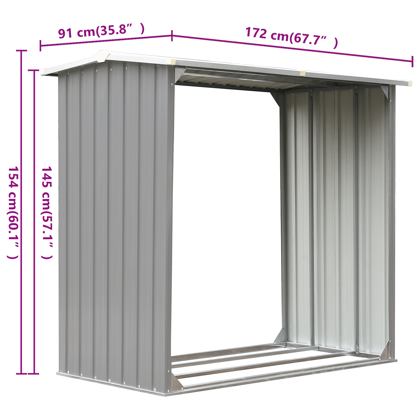 Abri à Bûches en Acier Galvanisé - 1,72m x 0,91m x 1,54m
