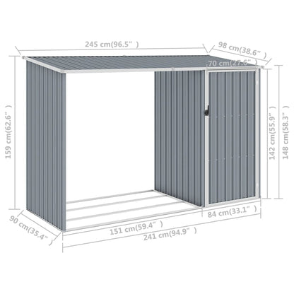 Abri de Jardin 2-en-1 avec Bûcher en Acier Galvanisé - 2,45m x 0,98m x 1,59m