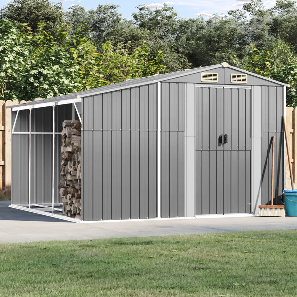 Abri de Jardin 2-en-1 avec Bûcher en Acier Galvanisé
