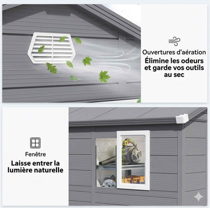 Abri de Jardin en Résine  - Étanche & Traité UV - 2,38m x 1,25m x 1,83m