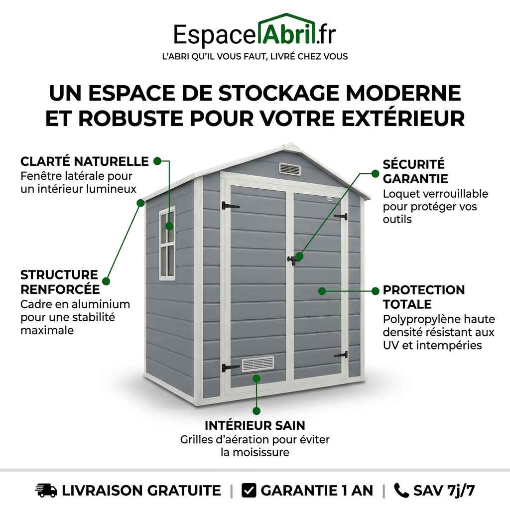 Abri de Jardin en Polypropylène - 1,83m x 1,34m x 2,10m