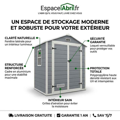 Abri de Jardin en Polypropylène - 1,83m x 1,34m x 2,10m
