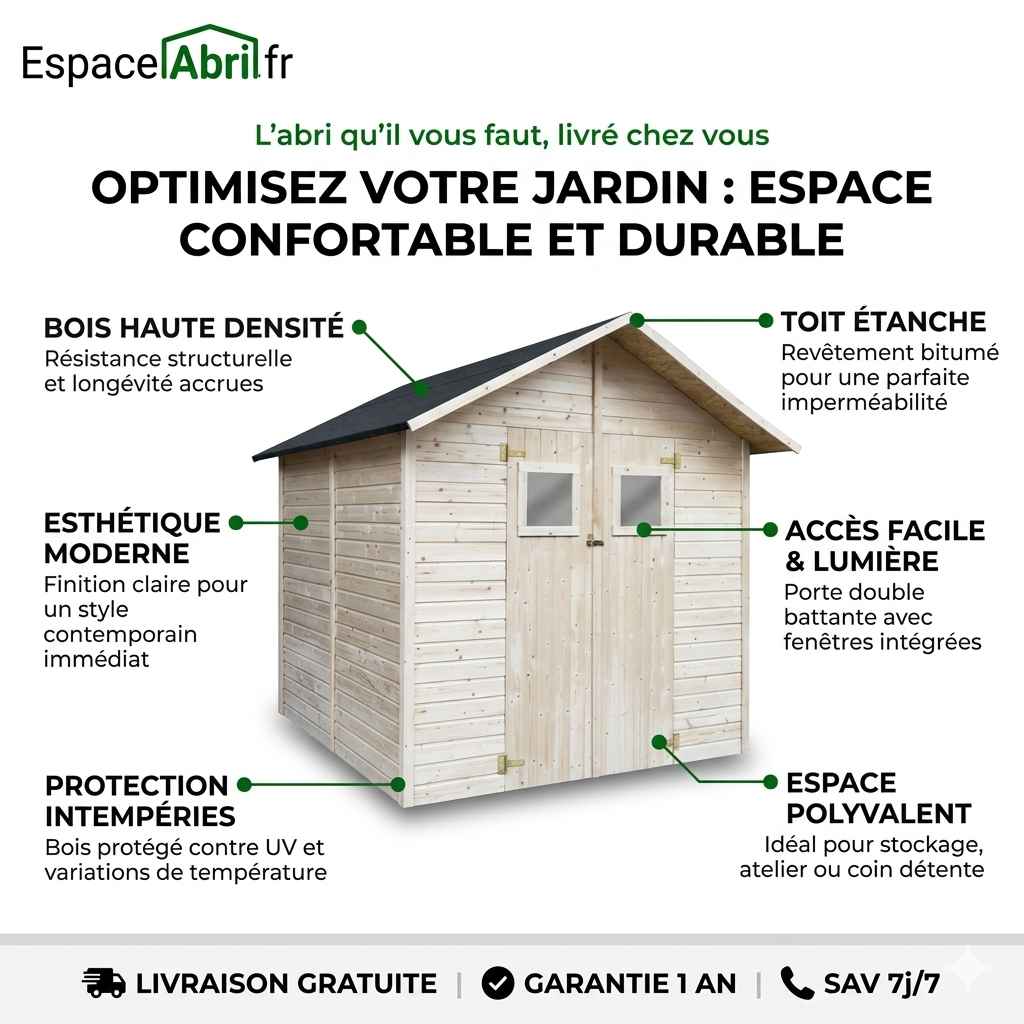 Abri de Jardin en Bois - 2.5m x 2.0m x 2.2m