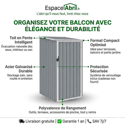 Abri à outils en Acier Galvanisé - 0,87m x 0,98m x 1,59m