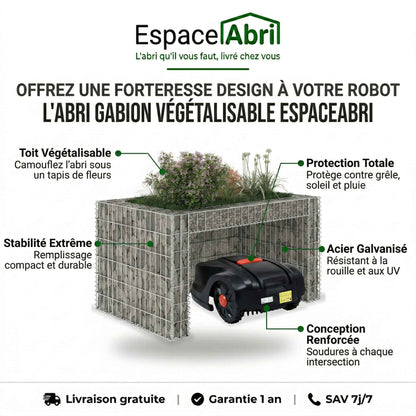 Abri Robot Tondeuse en Gabion - Garage à tondeuse en Acier - 0.80m / 1.15m