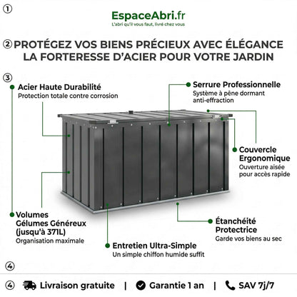Coffre de Jardin en Acier avec Serrure - 252L / 371L