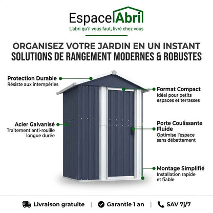 Abri de Jardin Compact en Acier - 1,26m x 0,98m x 1,77m