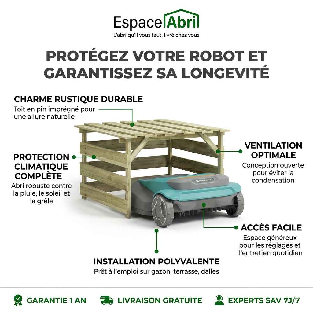 Abri pour Robot Tondeuse en bois - 0.84m x 0.80m x 0.56m