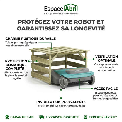 Abri pour Robot Tondeuse en bois - 0.84m x 0.80m x 0.56m