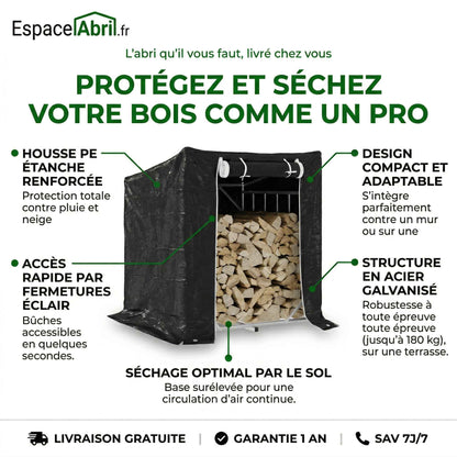 Abri à Bûches en Acier Galvanisé avec Housse