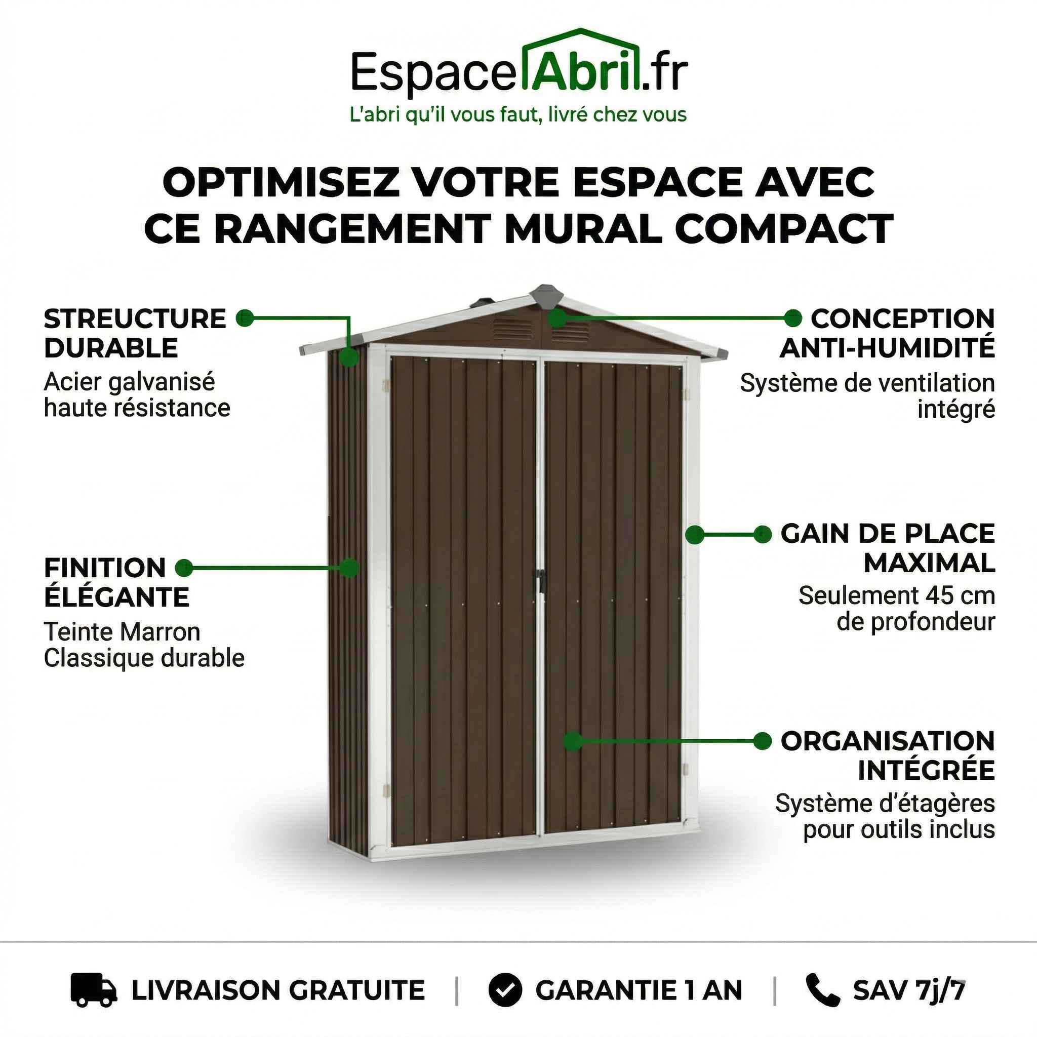 Armoire de Jardin Murale en Acier - 1,16m x 0,45m x 1,75m