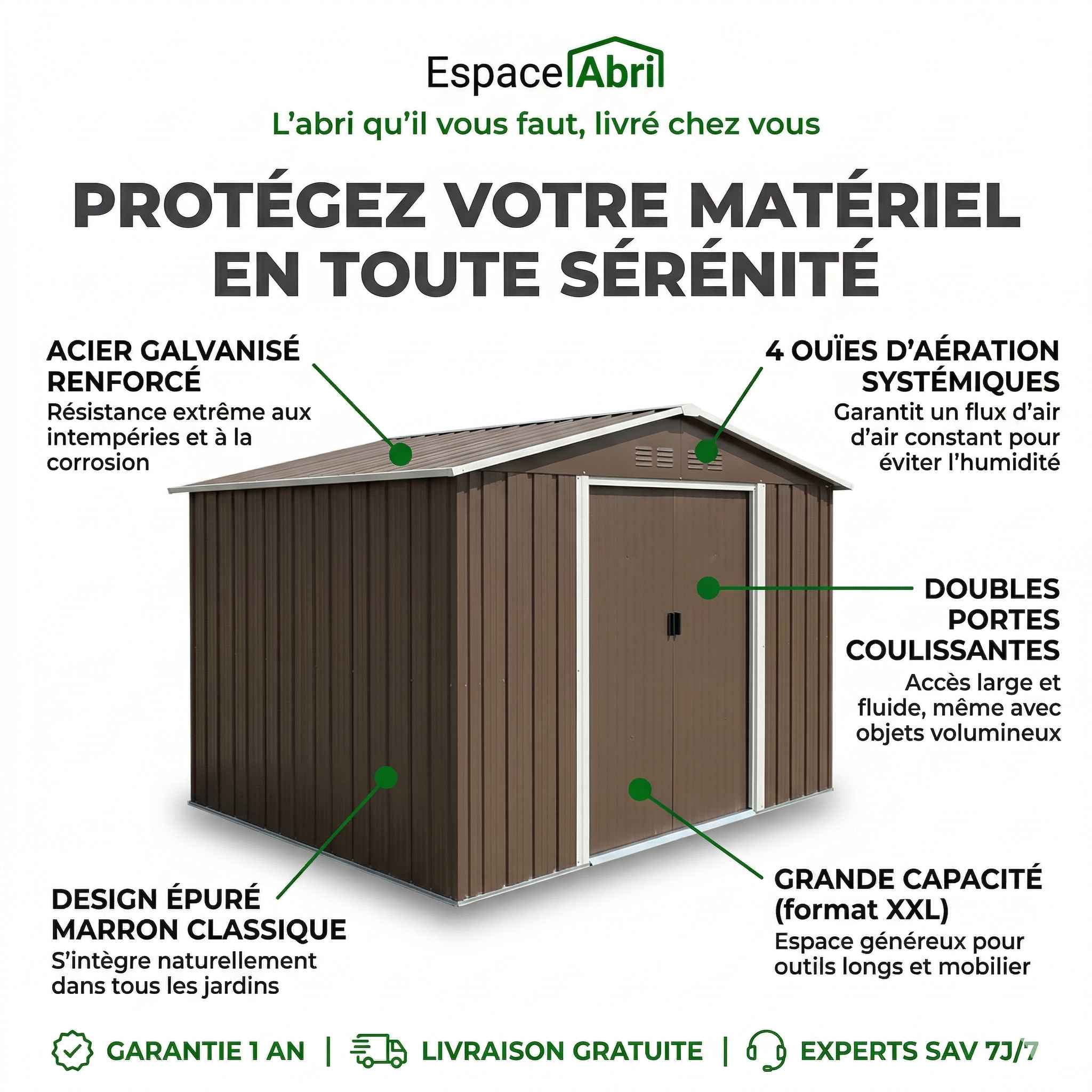 Abri de Jardin XXL en Acier Galvanisé - 2,57m x 9,90m x 1,81m