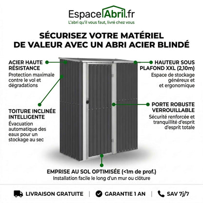 Abri à outils en Acier Galvanisé - 1,81m x 0,97m x 2,10m
