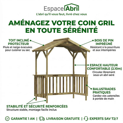 Abri à Barbecue en Bois - 1.63m x 0.93m x 2.10m