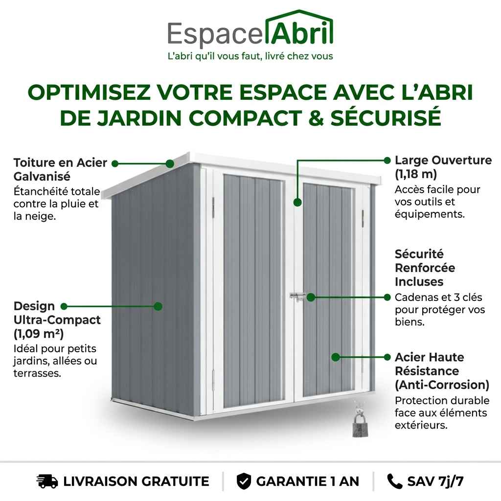 Abri de Jardin en Acier Galvanisé avec Serrure - 1,47 m x 0,86 m x 1,34 m