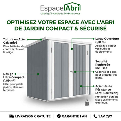 Abri de Jardin en Acier Galvanisé avec Serrure - 1,47 m x 0,86 m x 1,34 m