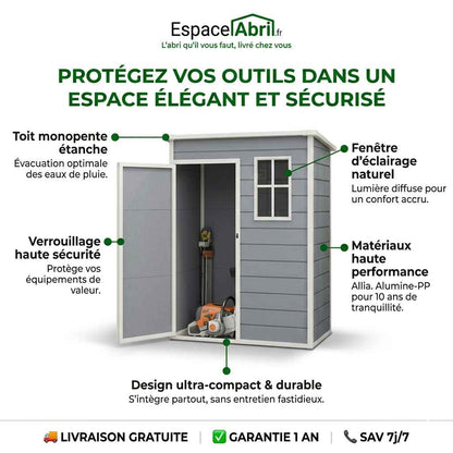 Abri de Jardin en Aluminium et PP avec Fenêtre 1.51m x 0.92m x 1.93m